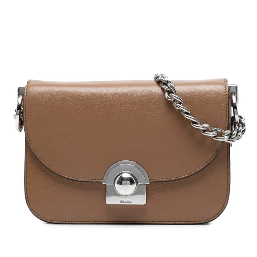 Prada Glace Calf Arcade Crossbody Brown Leather Very good condition - Front View
