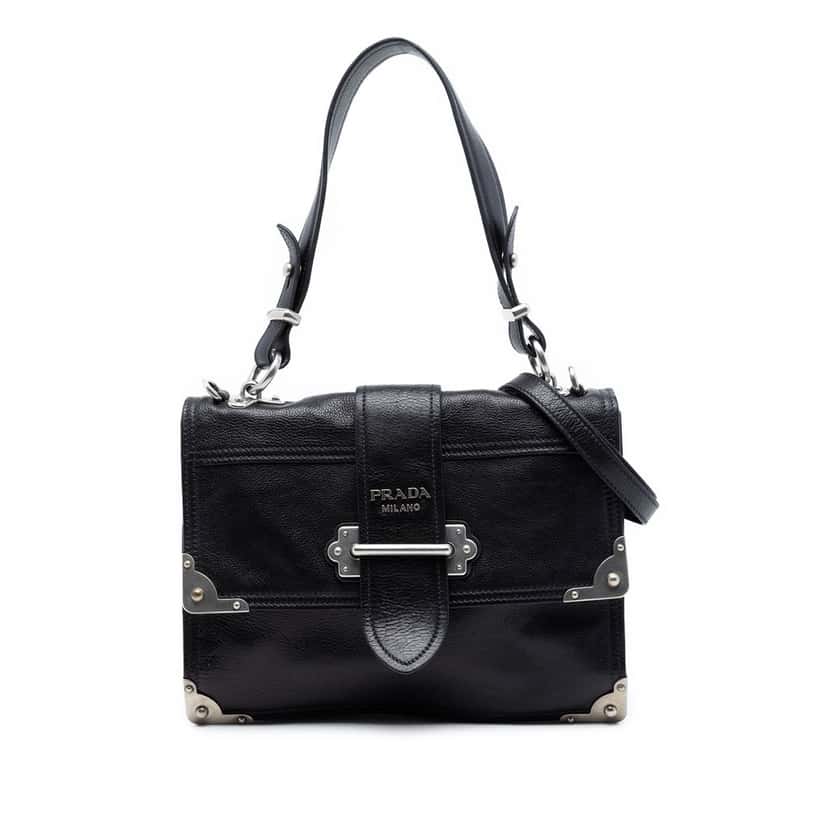 Prada Glace Calf Soft Cahier Satchel Black Leather Very good condition - Front View