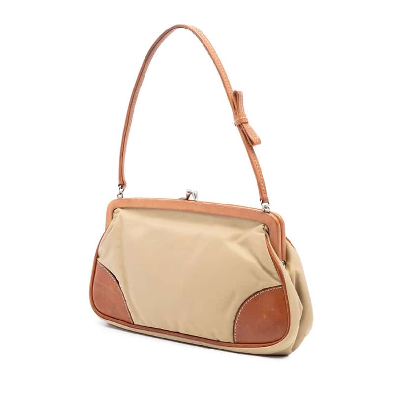 Prada Leather Trimmed Tessuto Kisslock Frame Pochette Beige Very good condition - Back View