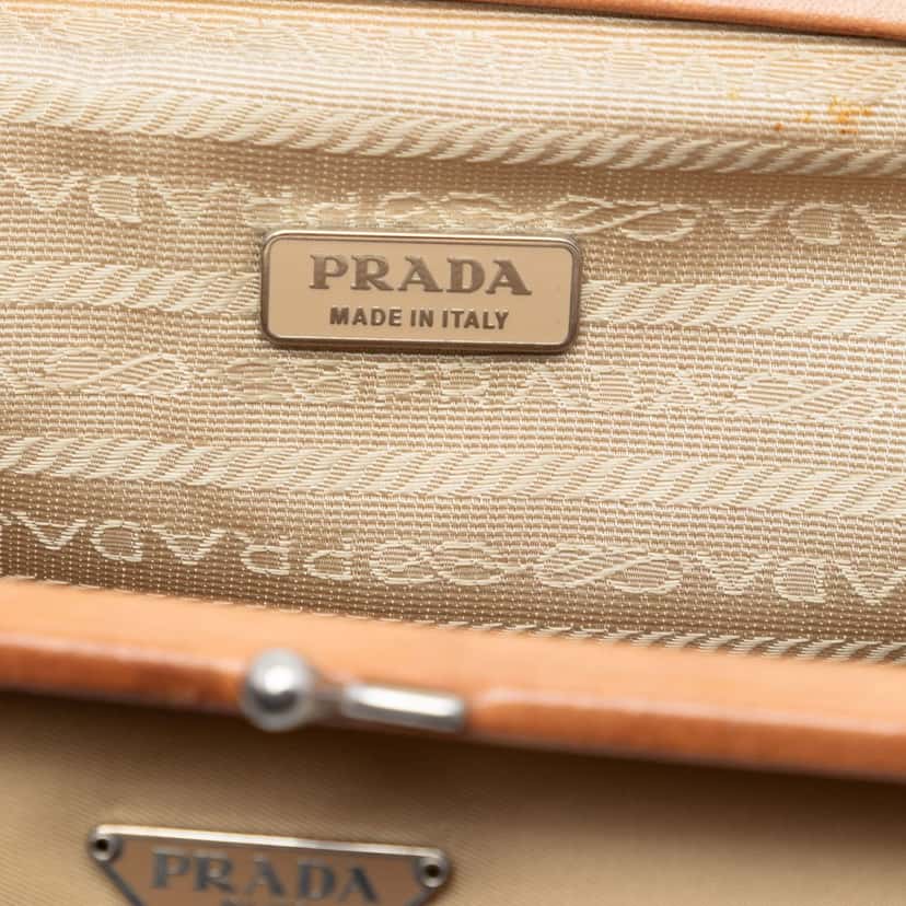 Prada Leather Trimmed Tessuto Kisslock Frame Pochette Beige Very good condition - Box View