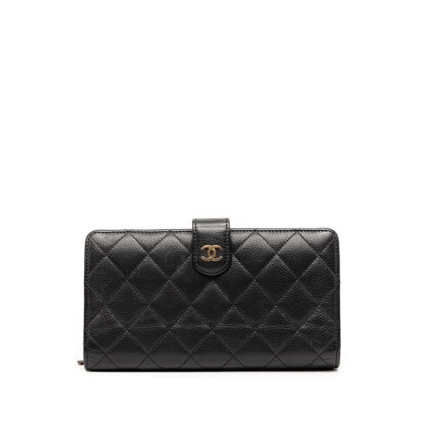 Chanel CC Quilted Caviar French Long Wallet Black Leather Very good condition - Front View