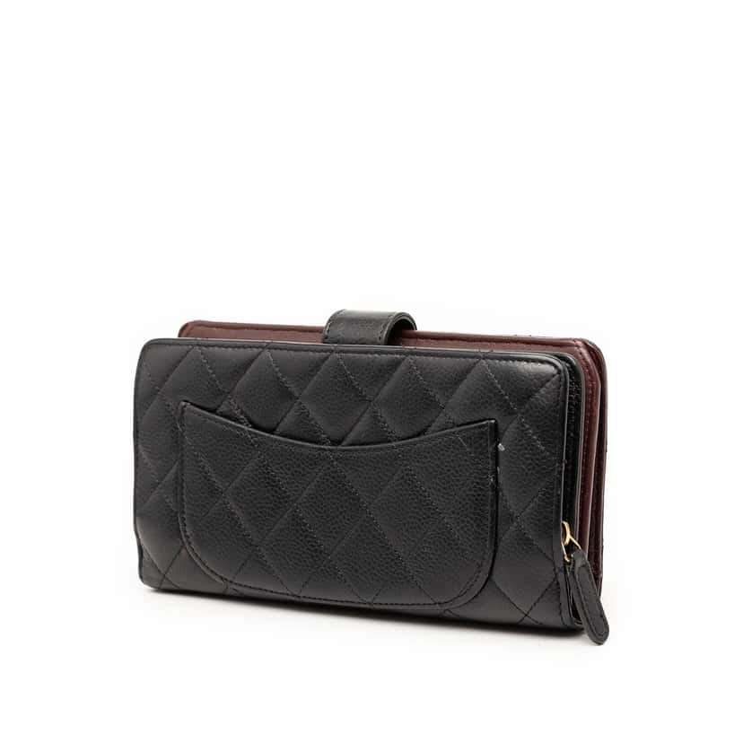 Chanel CC Quilted Caviar French Long Wallet Black Leather Very good condition - Back View