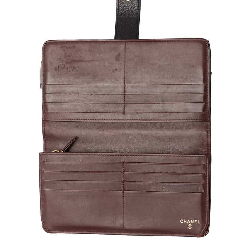 Chanel CC Quilted Caviar French Long Wallet Black Leather Very good condition - Box View