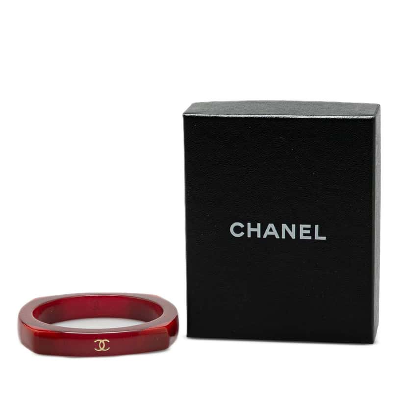 Chanel CC Resin Bangle Red Plastic Very good condition - Box View