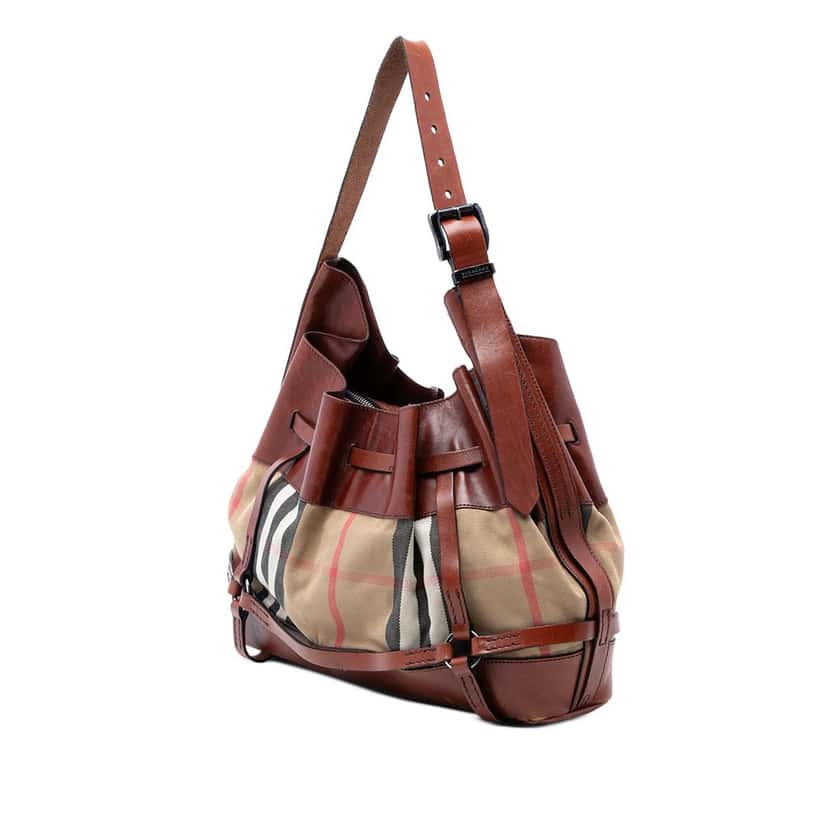 Burberry House Check Canvas Bridle Hobo Brown Very good condition - Back View