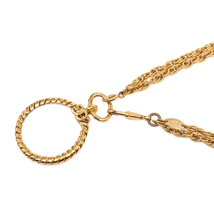 Chanel CC Gold Plated Double Chain Loupe Magnifying Glass Pendant Necklace Gold Metal Very good condition - Inside View