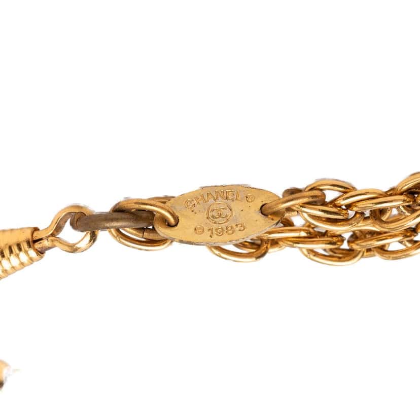 Chanel CC Gold Plated Double Chain Loupe Magnifying Glass Pendant Necklace Gold Metal Very good condition - Box View