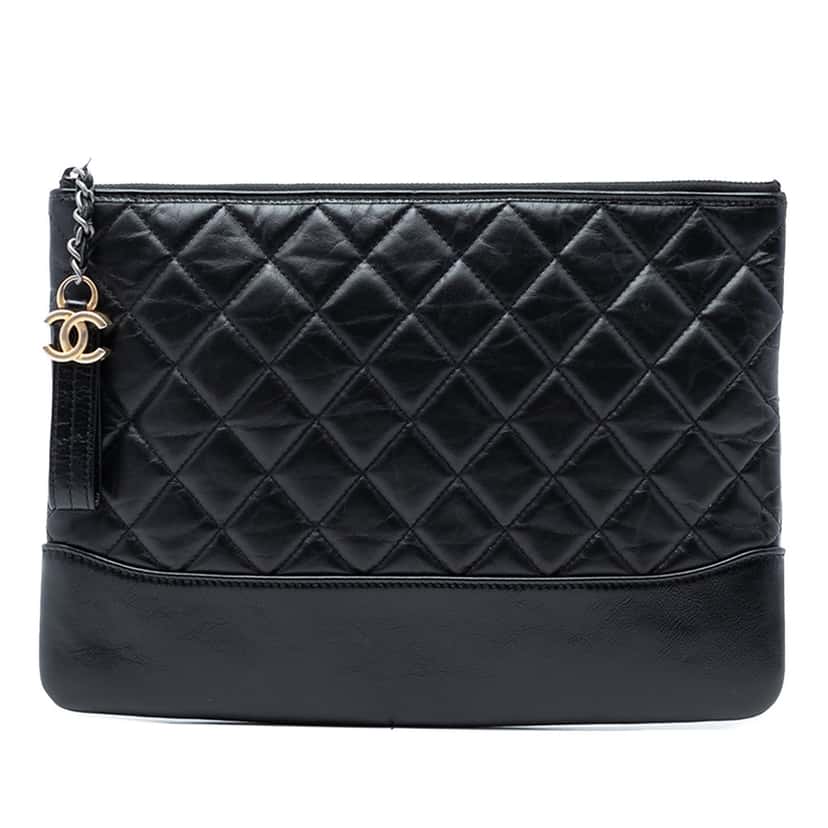 Chanel Medium Aged Calfskin Gabrielle O Case Clutch Black Leather Very good condition - Front View