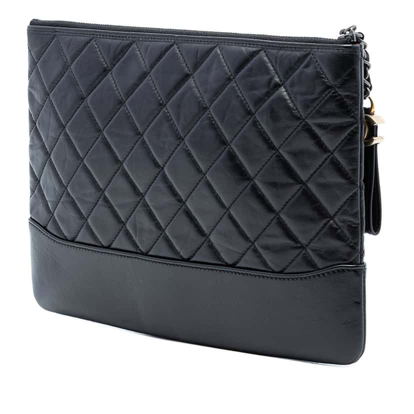 Chanel Medium Aged Calfskin Gabrielle O Case Clutch Black Leather Very good condition - Back View