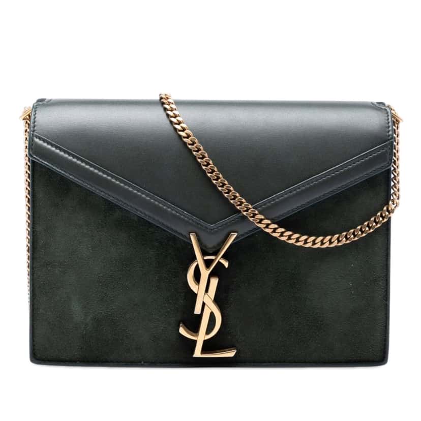 Saint Laurent Suede and Calfskin Monogram Cassandra Clasp Bag Green Leather Very good condition - Front View