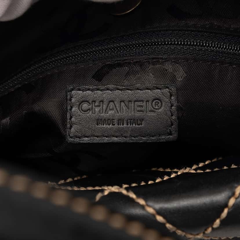 Chanel CC Lambskin Wild Stitch Handbag Black Leather Very good condition - Box View