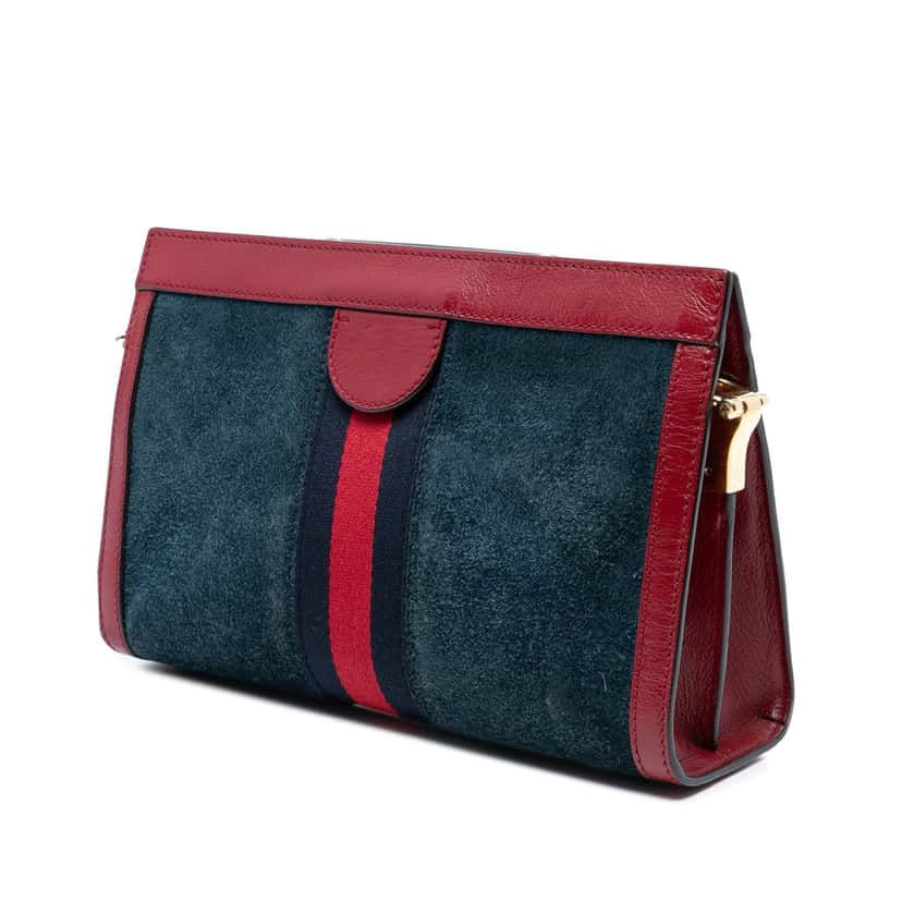 Gucci Small Suede Web Ophidia Chain Crossbody Blue Leather Very good condition - Back View