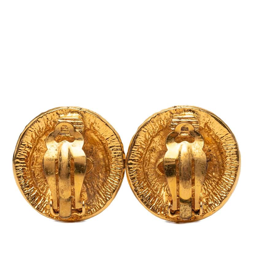 Chanel CC Gold Plated Rue Cambon Round Clip on Earrings Gold Metal Very good condition - Back View