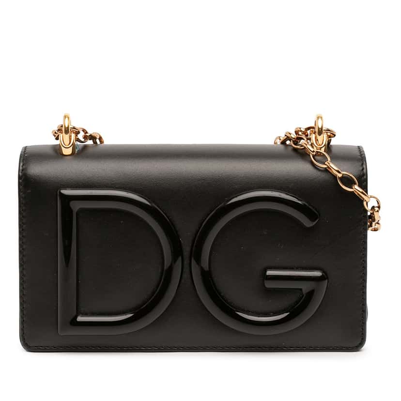 Dolce & Gabbana Calfskin DG Girls Phone Bag Black Leather Very good condition - Front View