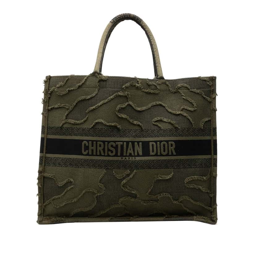 Dior Large Embroidered Canvas Camouflage Book Tote Green Very good condition - Front View