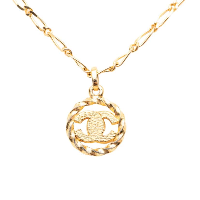 Chanel CC Gold Plated Strass Round Pendant Necklace Gold Metal Very good condition - Inside View