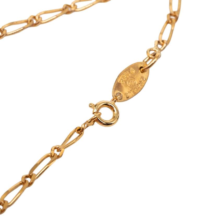 Chanel CC Gold Plated Strass Round Pendant Necklace Gold Metal Very good condition - Box View