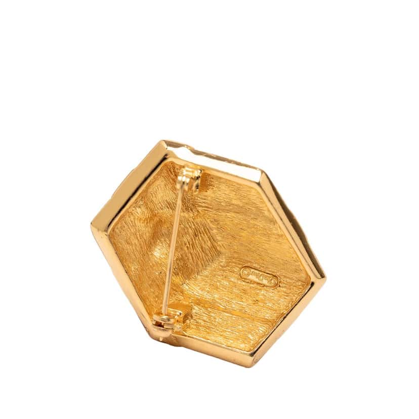 Dior Gold Plated Strass Hexagonal Gift Box Brooch Gold Metal Very good condition - Inside View