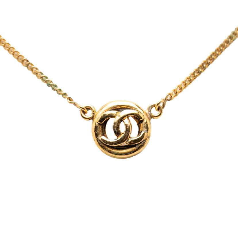 Chanel Gold Plated CC Logo Pendant Necklace Gold Metal Very good condition - Back View