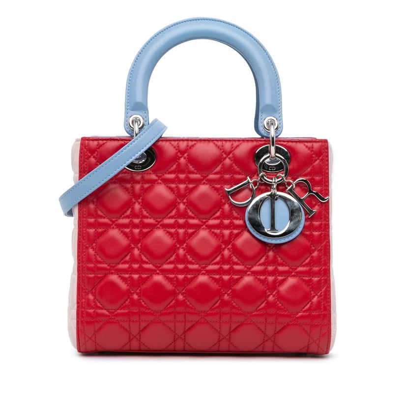 Dior Medium Tricolor Lambskin Cannage Lady Dior Red Leather Very good condition - Front View