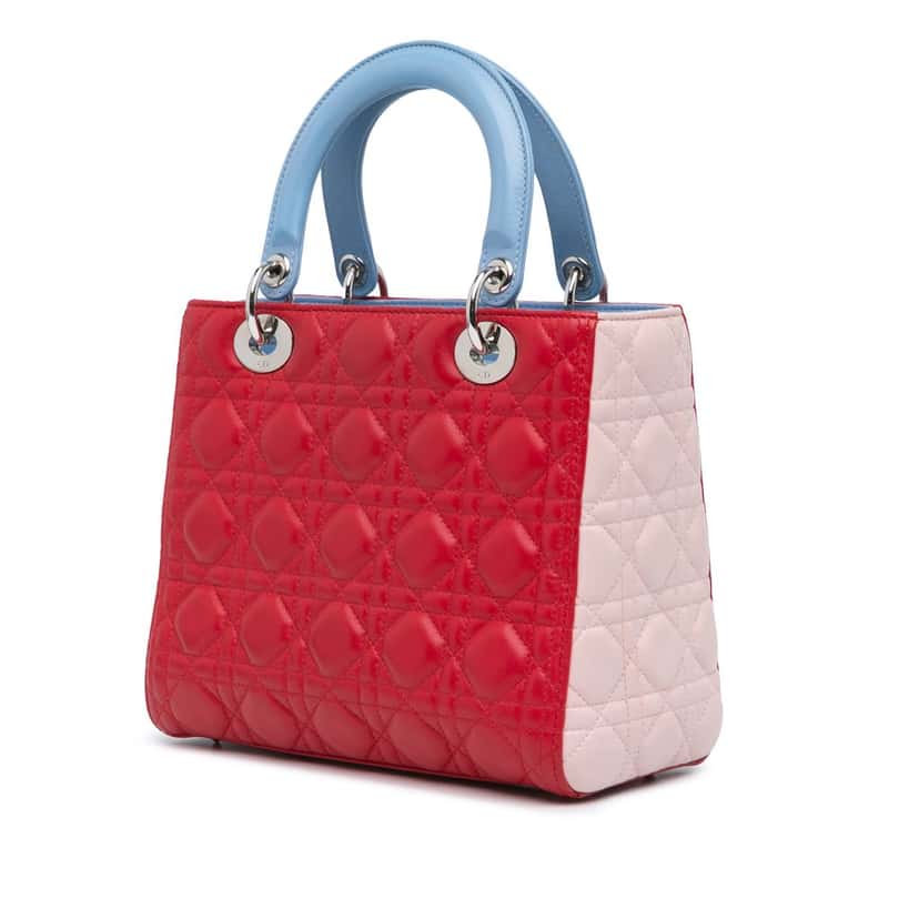 Dior Medium Tricolor Lambskin Cannage Lady Dior Red Leather Very good condition - Back View