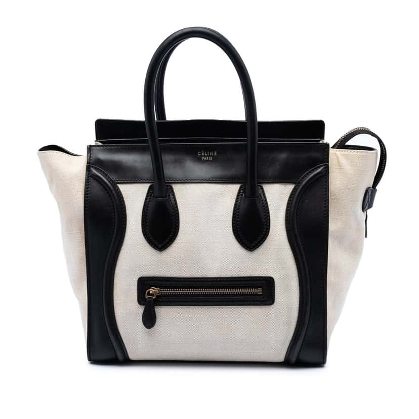 Celine Mini Bicolor Canvas and Leather Luggage Tote Brown Very good condition - Front View