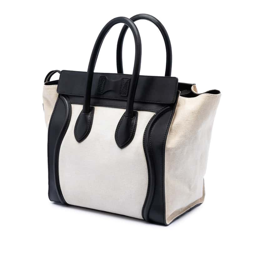 Celine Mini Bicolor Canvas and Leather Luggage Tote Brown Very good condition - Back View