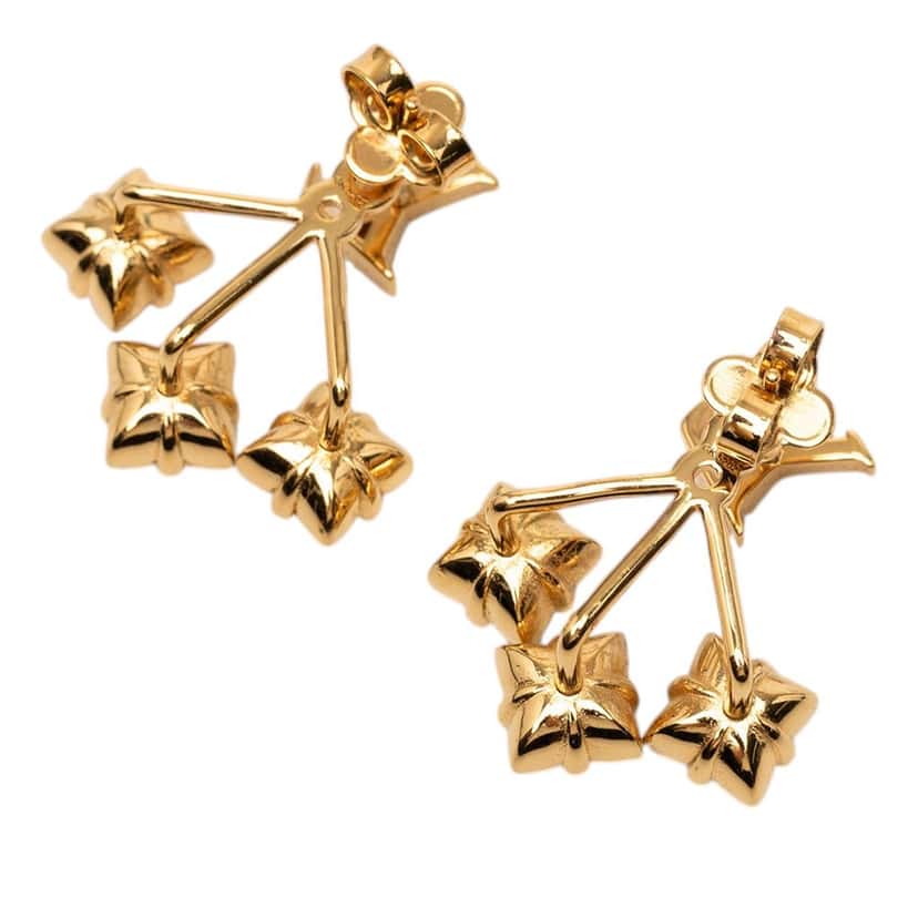 Louis Vuitton Gold Plated Loulougram Push Back Earrings Gold Metal Very good condition - Back View