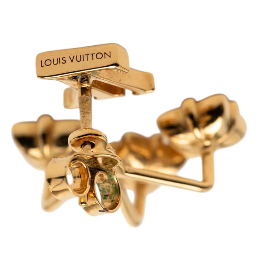 Louis Vuitton Gold Plated Loulougram Push Back Earrings Gold Metal Very good condition - Inside View