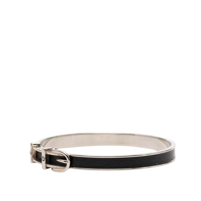 Hermès Palladium Plated and Leather Belt Buckle Bangle Black Leather Very good condition - Back View