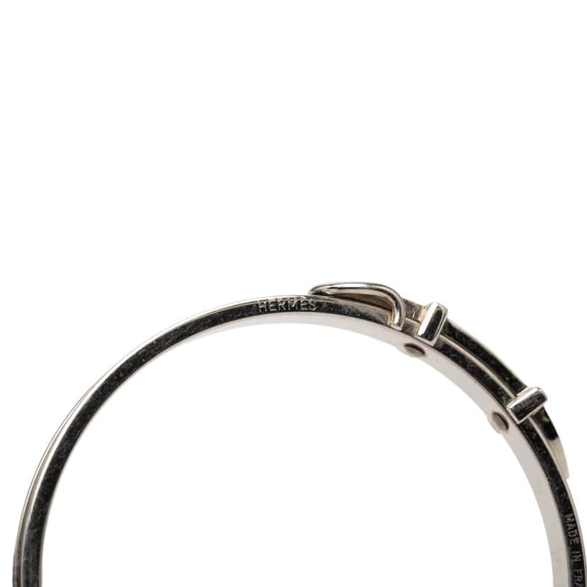 Hermès Palladium Plated and Leather Belt Buckle Bangle Black Leather Very good condition - Model View