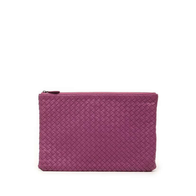 Bottega Veneta Nappa Intrecciato Clutch Purple Leather Very good condition - Front View