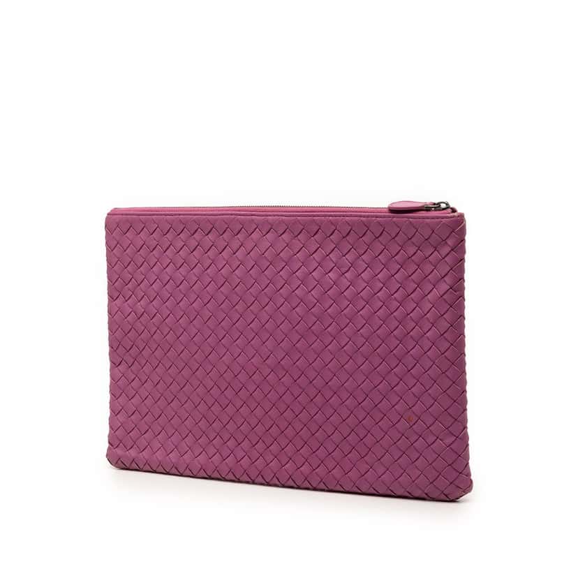 Bottega Veneta Nappa Intrecciato Clutch Purple Leather Very good condition - Back View