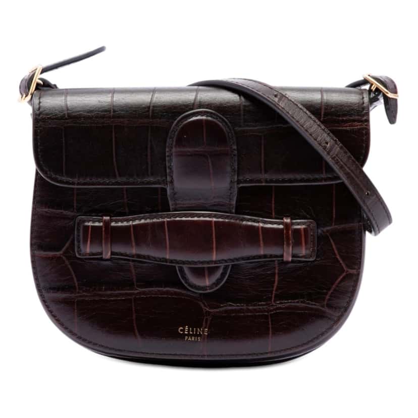 Celine Mini Embossed Calfskin Symmetrical Crossbody Brown Leather Very good condition - Front View