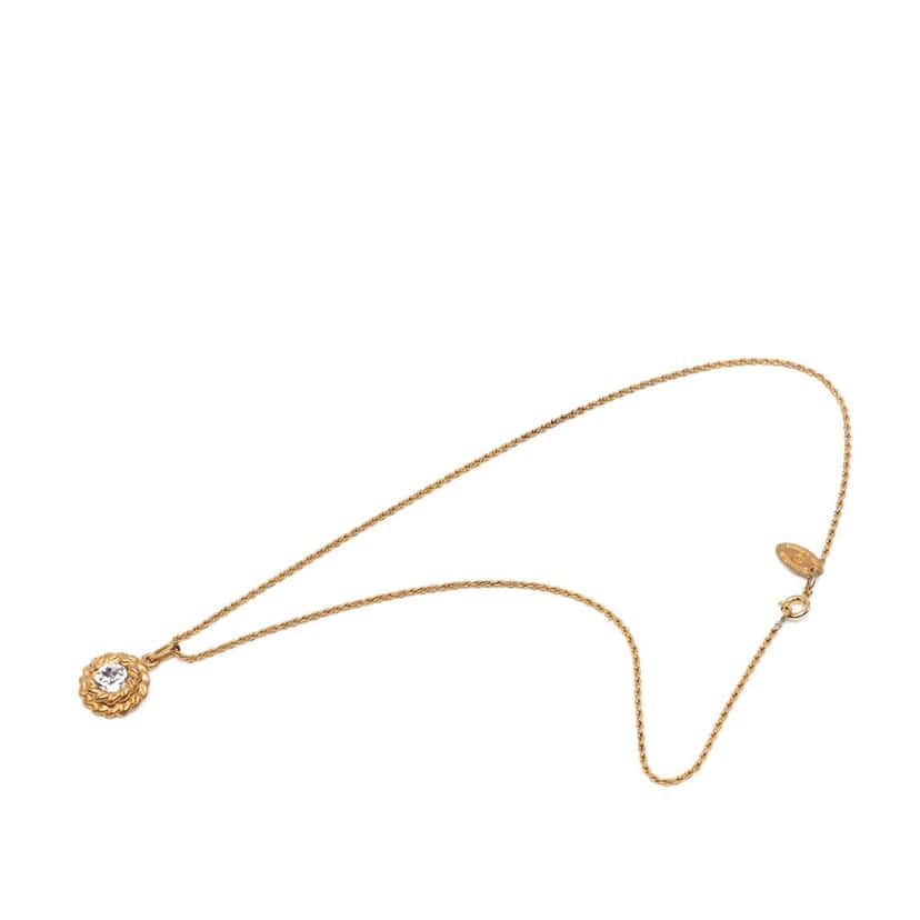 Chanel Gold Plated Crystal Round Pendant Necklace Gold Metal Very good condition - Inside View