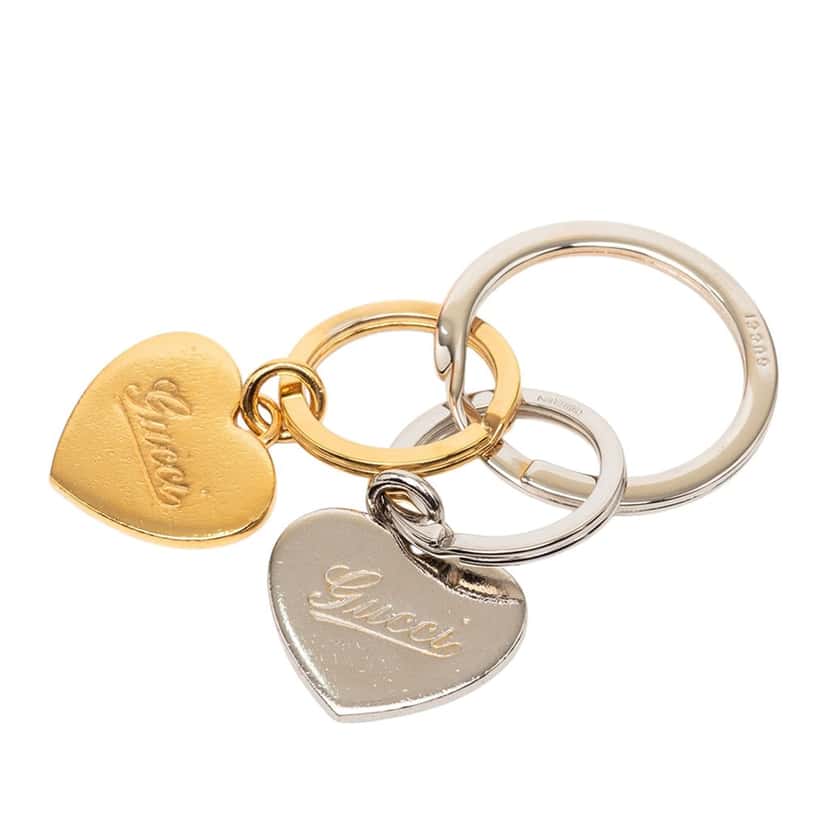 Gucci Gold Plated and Brass Double Heart Key Ring Gold Metal Very good condition - Front View