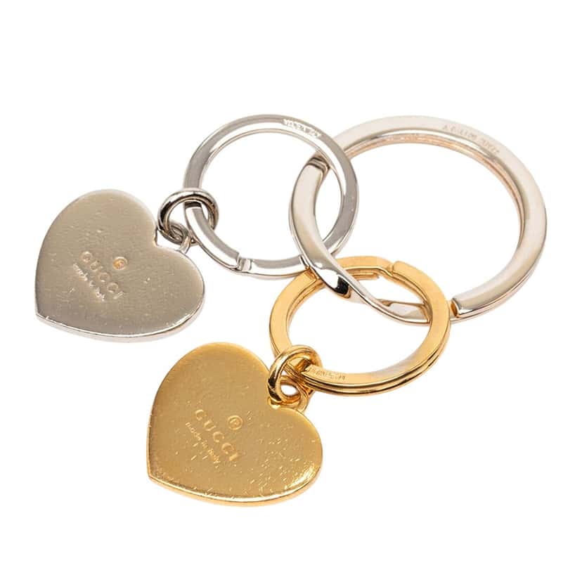 Gucci Gold Plated and Brass Double Heart Key Ring Gold Metal Very good condition - Back View