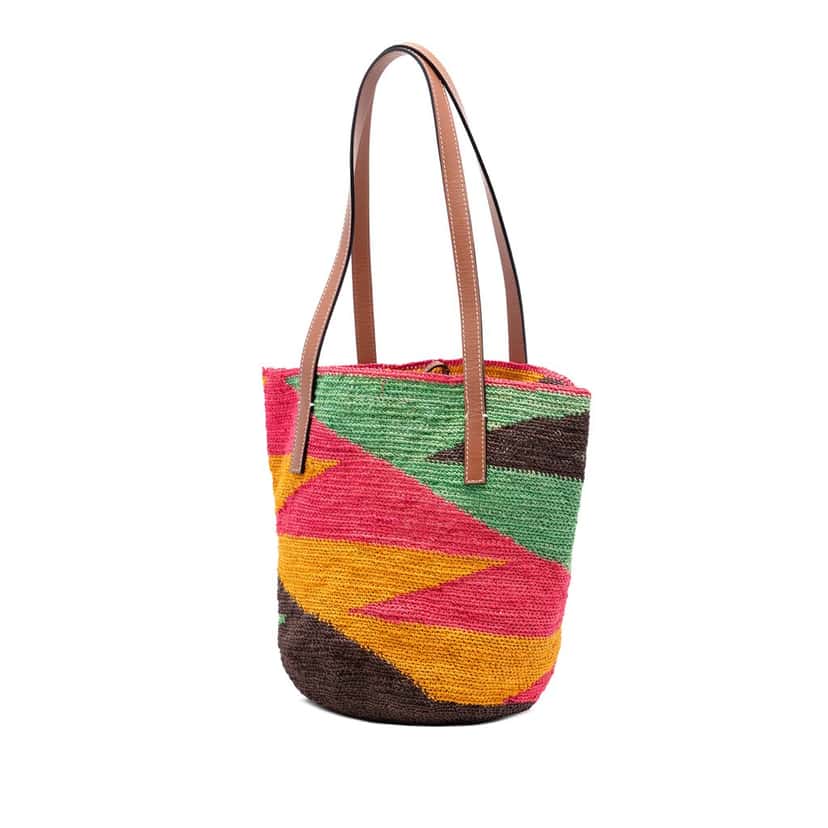 Loewe Paulas Ibiza Multicolor Straw Shigra Basket Tote Pink Very good condition - Back View