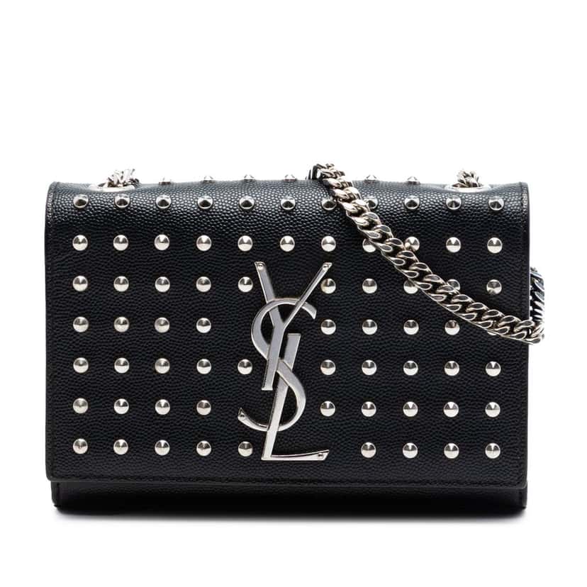 Saint Laurent Small Grain De Poudre Studded Monogram Kate Crossbody Black Leather Very good condition - Front View