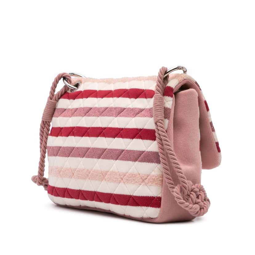 Chanel Jumbo Stripe Jersey Felt and Rope Flap Pink Very good condition - Back View