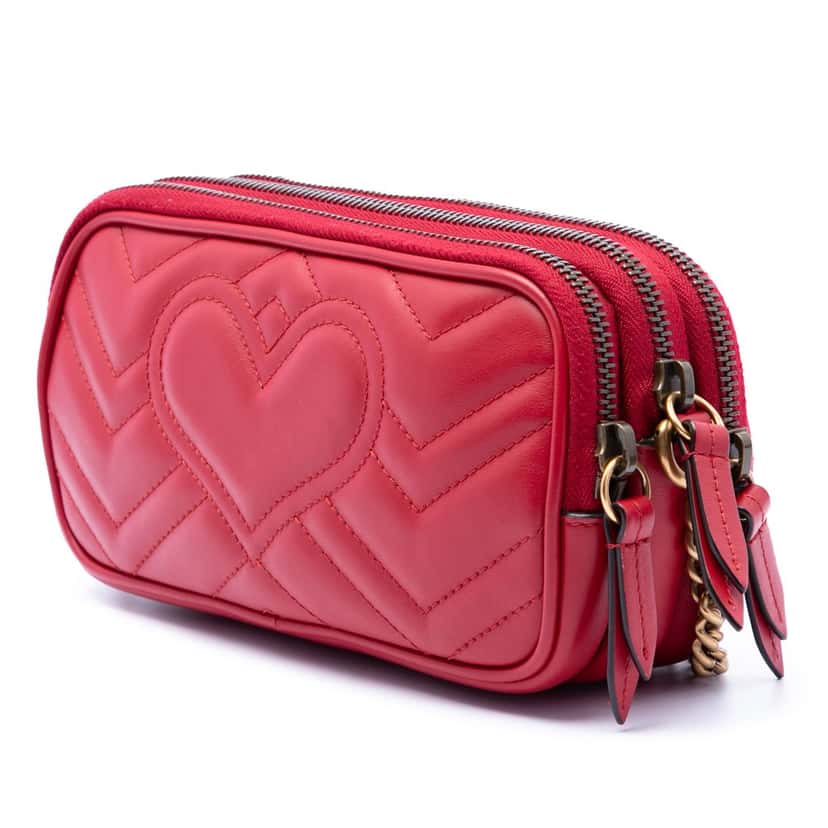 Gucci Mini Calfskin GG Marmont Triple Zip Crossbody Red Leather Very good condition - Back View