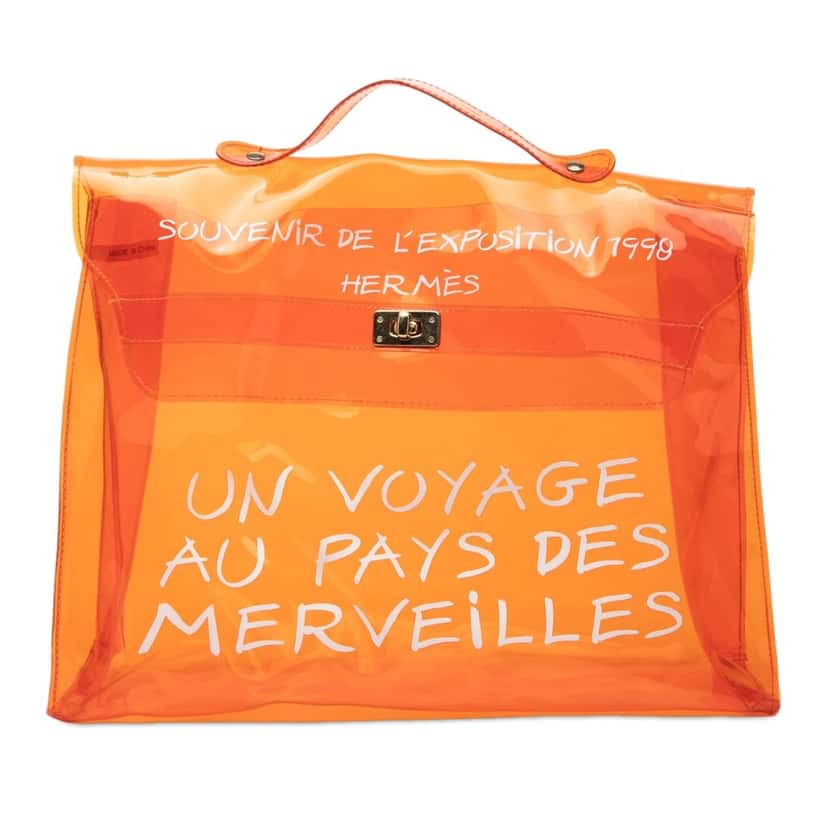 Hermès Vinyl Souvenir De L Exposition Kelly Handbag Orange Plastic Very good condition - Front View