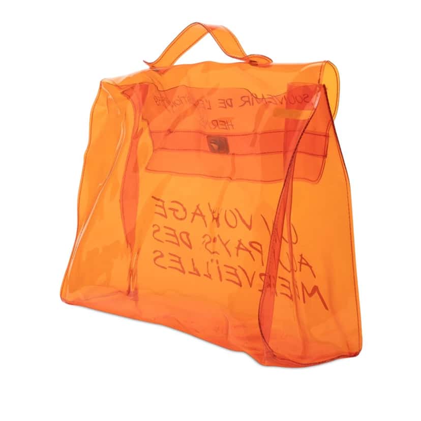 Hermès Vinyl Souvenir De L Exposition Kelly Handbag Orange Plastic Very good condition - Back View