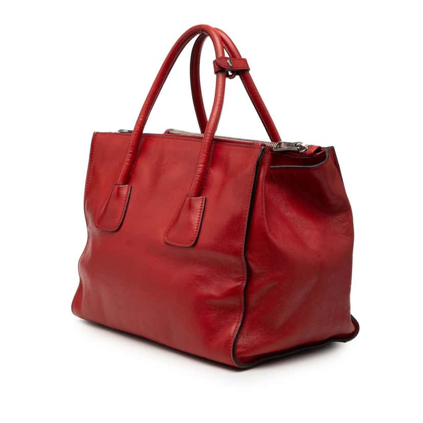 Prada Glace Calf Twin Pocket Double Handle Satchel Red Leather Very good condition - Back View