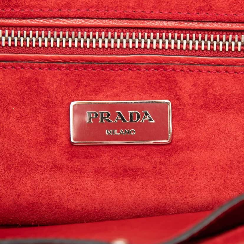Prada Glace Calf Twin Pocket Double Handle Satchel Red Leather Very good condition - Box View