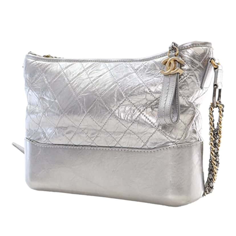 Chanel Medium Aged Calfskin Gabrielle Hobo Silver Leather Very good condition - Back View