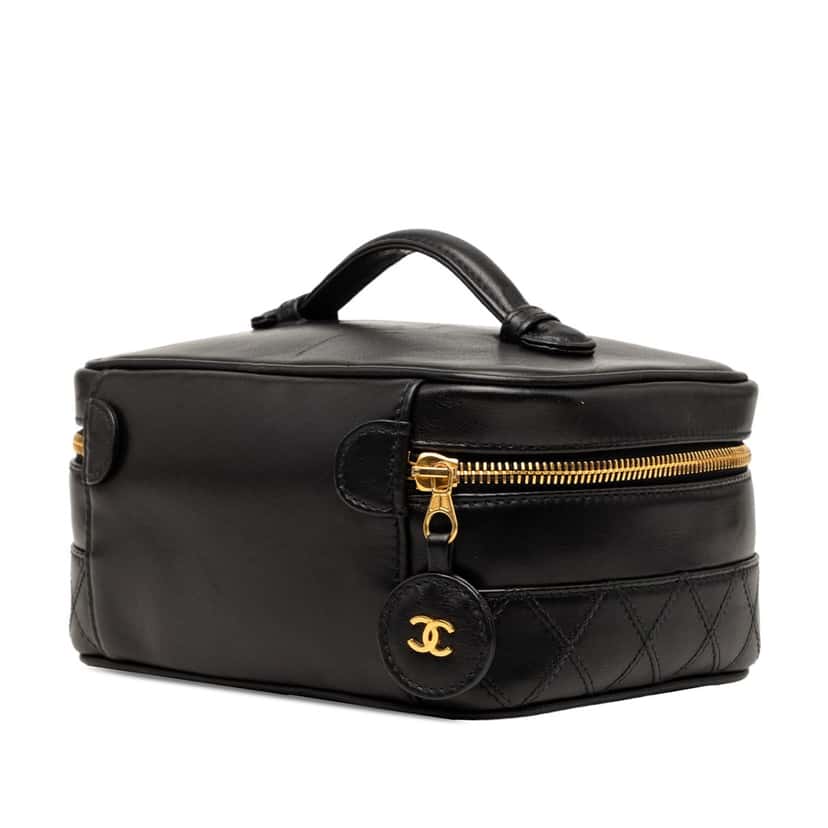 Chanel CC Quilted Lambskin Vanity Bag Black Leather Very good condition - Back View