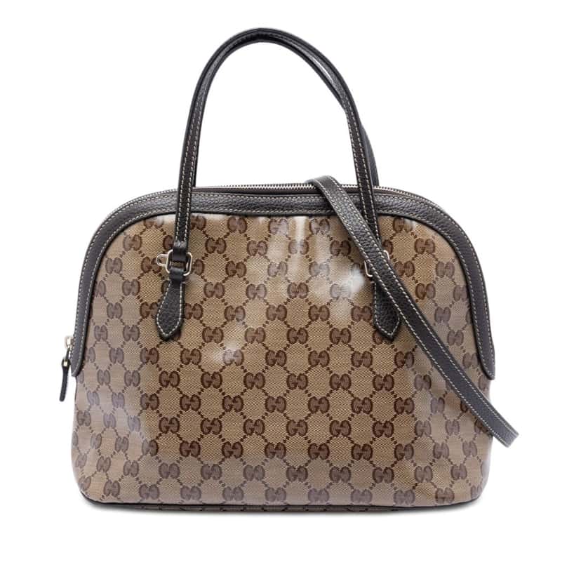 Gucci Medium GG Crystal Dome Satchel Brown Leather Very good condition - Front View
