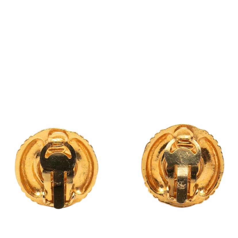 Chanel CC Gold Plated Quilted Faux Pearl Clip On Earrings Gold Metal Very good condition - Back View