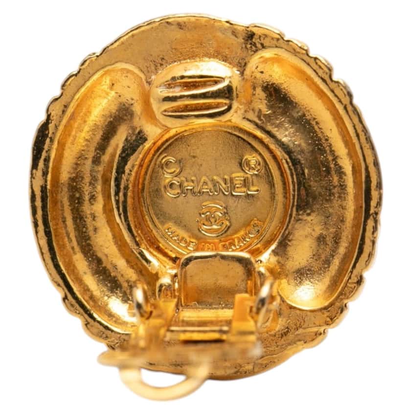 Chanel CC Gold Plated Quilted Faux Pearl Clip On Earrings Gold Metal Very good condition - Inside View
